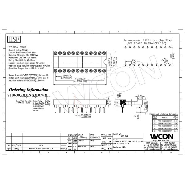 WCON 2.54mm IC Socket 2*14P DIP H=3.0,L=7.43 Row of Pitch 10.16 WCON Connector for PCB board