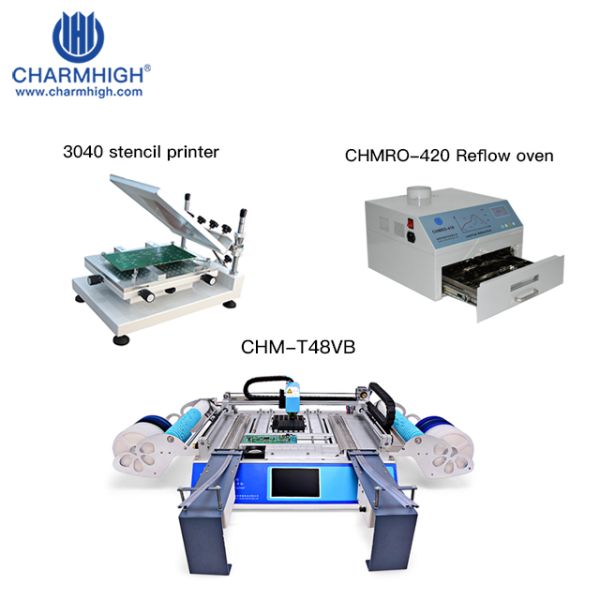 Mini Desktop SMT P&P Machine CHM-T48VB+Reflow Oven CHMRO-420+Stencil Printer CHM-T3040 small PCB making assembly line