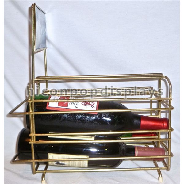 Liquor Shop Gin Commercial Countertop Wire Wine Rack Display Finished Golden Color