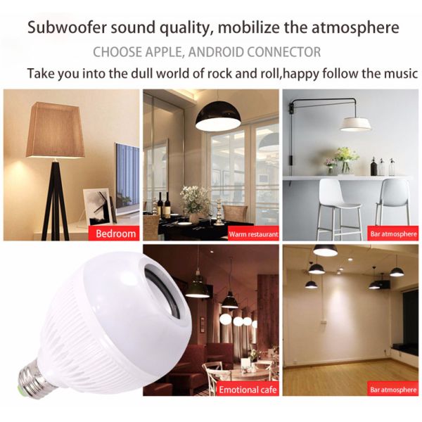 12W RGB Bluetooth Light Bulb 6500K Wireless Speaker Light Bulb For Hotel