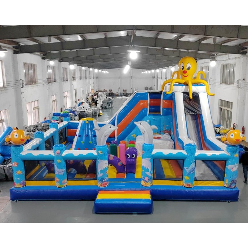 Custom Inflatable Ocean Theme Playground With Marine Slide Bounce And Interactive Activity Areas For Kids Entertainment Projects