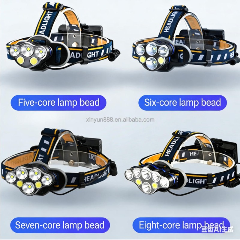 7LED Strong Headlight Far-reaching Searchlight USB Charging Outdoor Headlight Camping Night Fishing COB Red Headlight