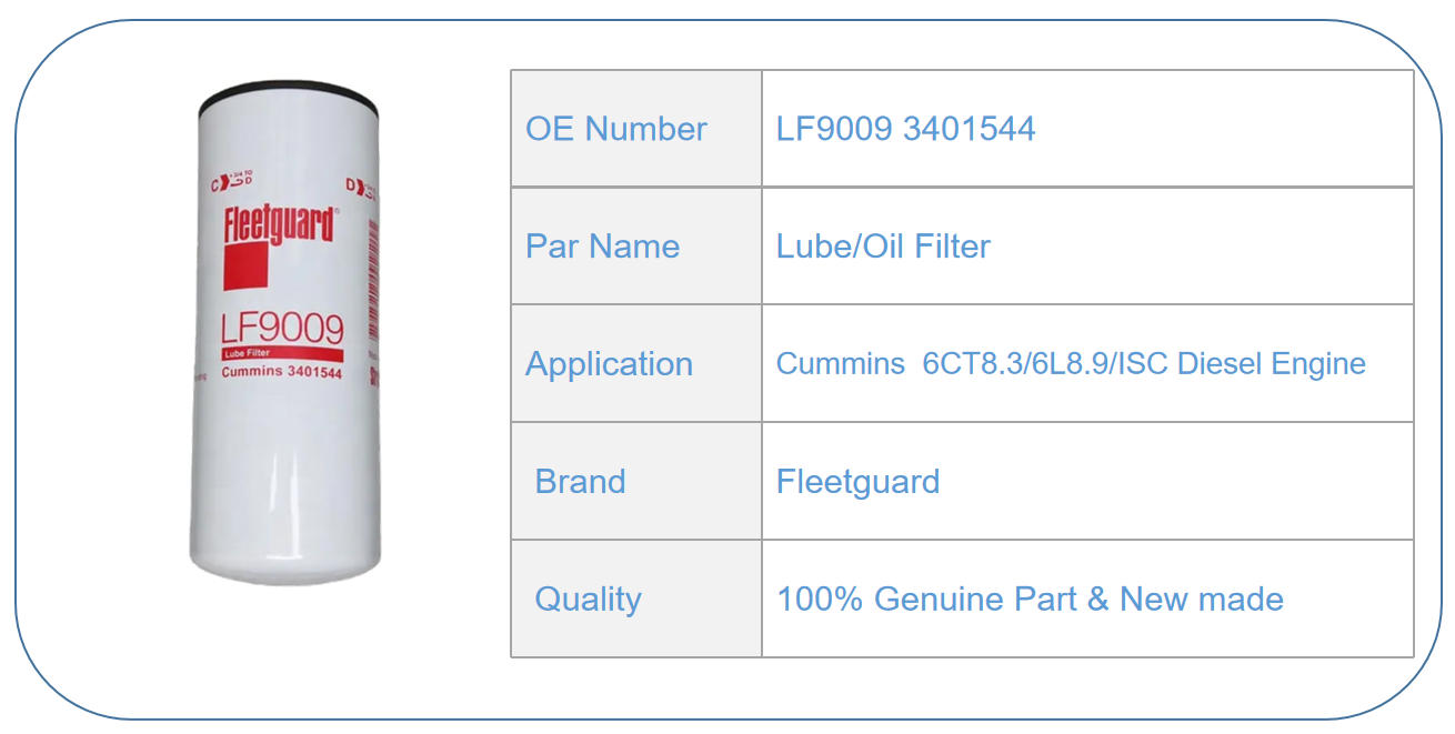 CUMMINS Engine QSL9 Fleetguard Oil Filter LF9009 3401544 Cummins Engine Parts