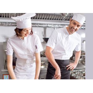 Wholesale Single Breasted Custom Work Shirts , White Short Sleeve Embroidered Chef Coats from china suppliers