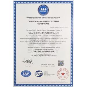 Guangzhou Bmpaper Co., Ltd. Certifications