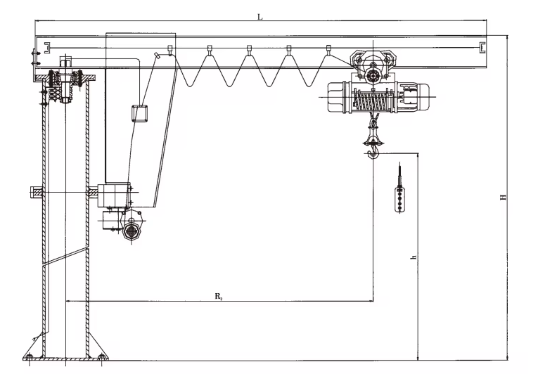 Custom Movable Mini Electric Swinging Arms Floor Mounted Jib Crane with 360° Rotation and Rated Lifting Moment 10-2000KN