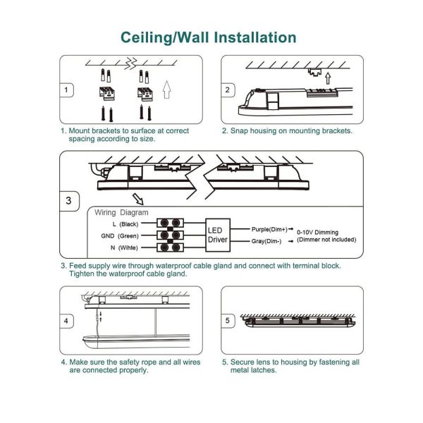 2ft 4ft 5ft 6ft IP65 LED Tri Proof Light 40w 60w 80w Corrosion Proof High Tech Optical Design