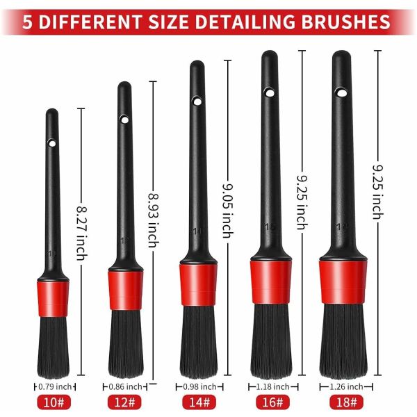 Boar Bristles Interior Car Detailing Brush Pack 5pcs For Leather Cleaning