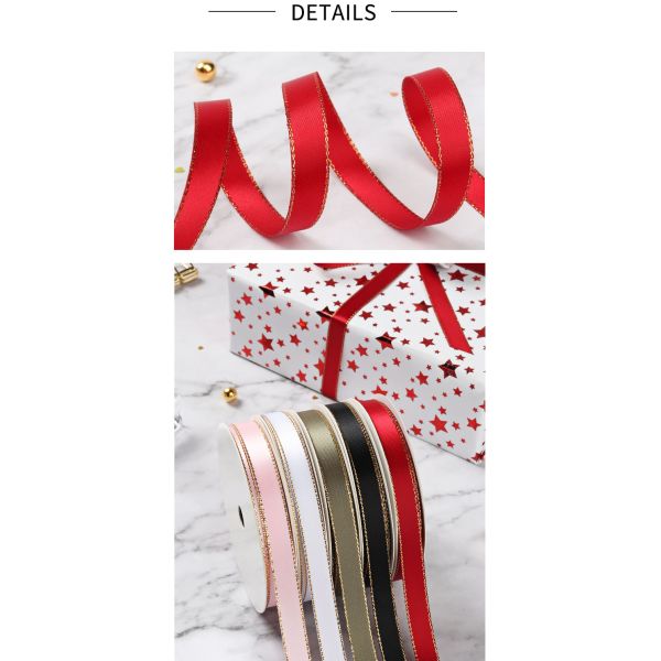 100% Polyester Single Side Ribbon Sequin for Gift Packing Gold/Silver Edged Satin Ribbon
