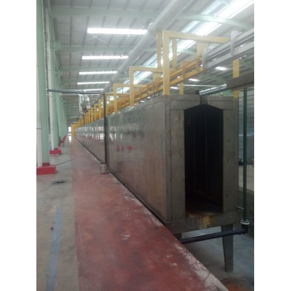 Powder Coating Line for Aluminum Profiles with Overhead Conveyor System and Manual Loading to Support Diverse Production
