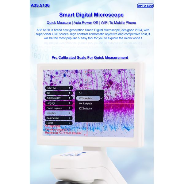 OPTO-EDU A33.5130 7'' LCD Microscope 8MP Camera 1080p Video HDMI/WiFi/USB Portable Design