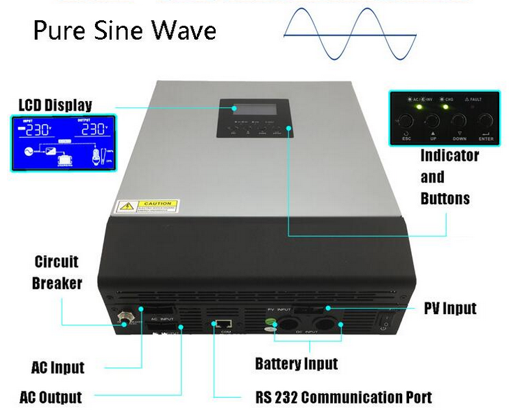 Pure Sine Wave Solar Power Inverter 4 - 5KVA Hybrid Optional Remote Control Panel