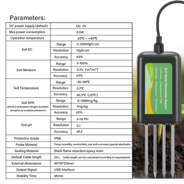 Smart 8-in-1 Soil NPK EC PH Temperature Moisture Sensor USB Multi-Parameter Analyzer For Precision Farming