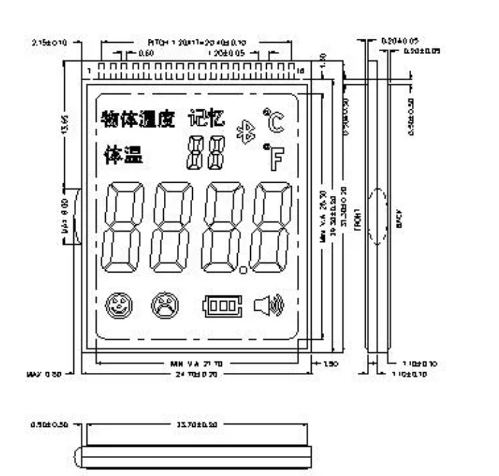 Duty 1/4 Bias 1/3 TN LCD Display Forehead Thermometer LCD Display