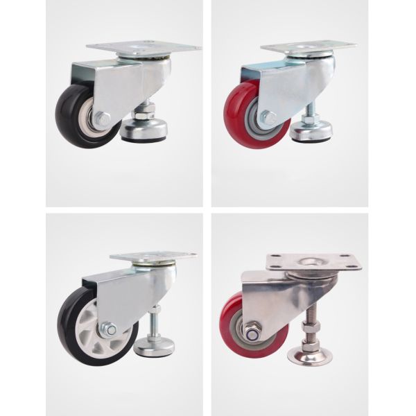 Zinc Plated 2inch 3inch Polyurethane Wheel Caster with Cups Mechanical Adjustable