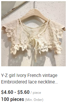Y-Z New Design Solid Color Baby Girl Crochet Neck Collar Lotus Leaf Lace Embroidered 100% Cotton