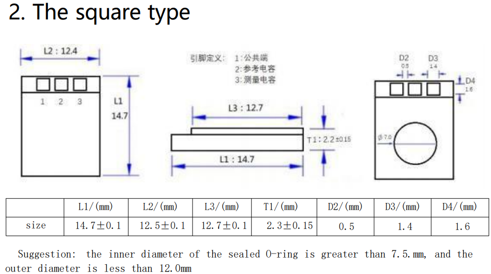 Square round capacitive Ceramic pressure sensor core 0.5~6MPA
