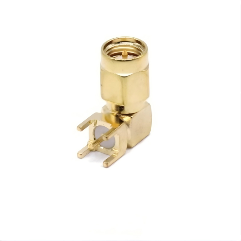 Gold-Plated Brass SMA Right Angle PCB Connector with 6GHz Frequency Range for High-Frequency Signal Transmission