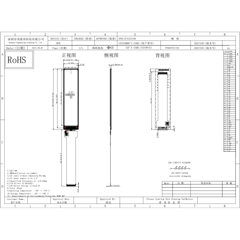 3.7 Inch Bar Type LCD Display 240×960 Resolution MIPI RGB LCD Screen