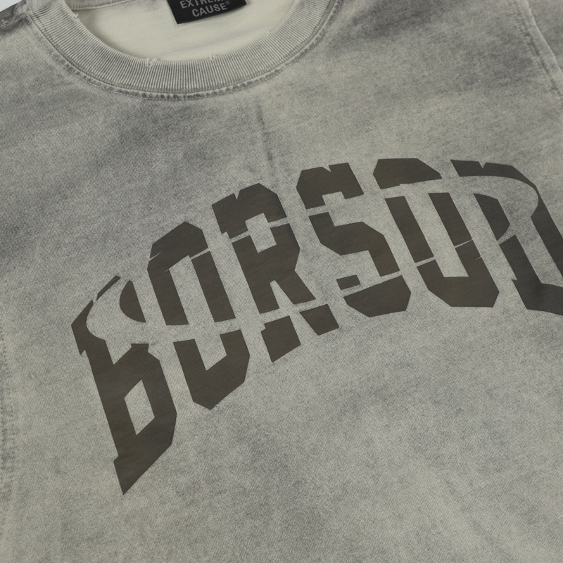 Customen Retro Washed Worn Dirty Dyed 100% Cotton Oversized Two-Piece Long-Sleeved T-shirt Letter Pattern Spring Unisex