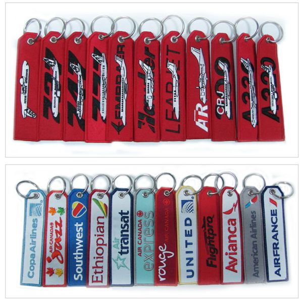 Customized Remove Flight Airplane Embroidery Keychain Crew Embroidered Key Tag