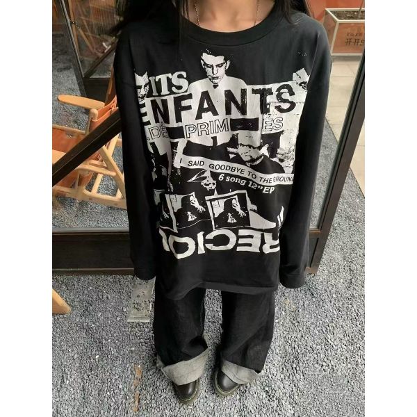 Factory Customized Cotton/Polyester 280g Washed Blank Vintage Breathable Rock Long Sleeve T-shirt Oversized Fit