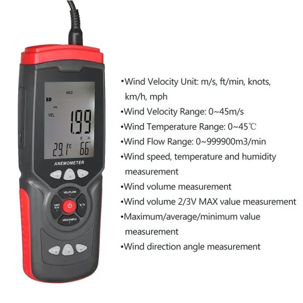 GT8907 Highly Sensitive Digital Anemometer Non Contact For Wind Speed Measurement