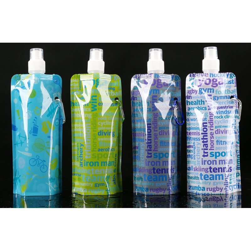 Custom Collapsible Water Bottles Packaging Standing Pouch Reusable Foldable Drinking Water Bags